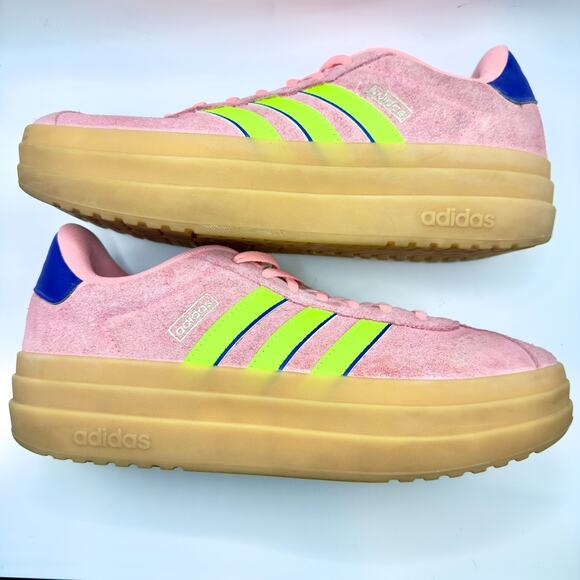 Adidas VL Court Pink Lemon Blue Platform Sneakers Womens Sz 8.5 - Picture 7 of 8